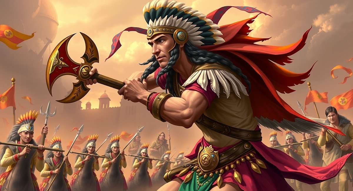 Mace Mighty Champion Official Cover Art Mace Mighty Champion official cover - Indian warrior with traditional mace in historical battlefield