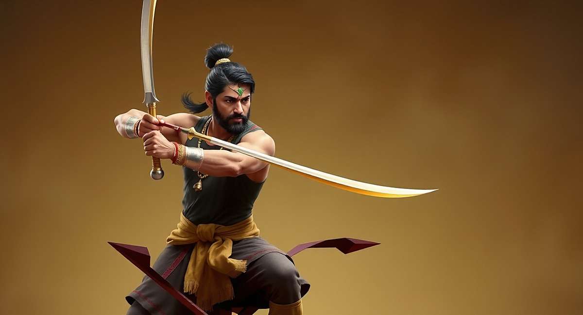 Mace Mighty Champion Warrior Training Mace Mighty Champion combat training - Arjun practicing weapon techniques with a guru
